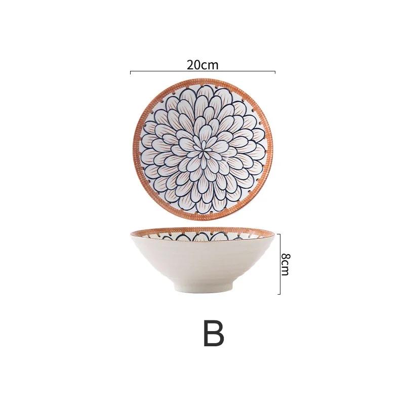 8inch Ramen Bowl Ceramic Noodle Soup Bowl Chinese Cuisine Dinnerware Porcelain Floral Rattan Dish Bowl