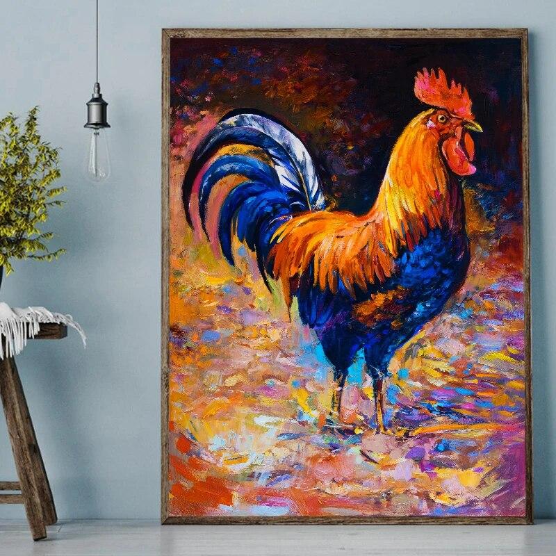 Abstract Colofrul Rooster Oil Painting On Canvas Wall Picture Art Animal Poster and Print Cuadros Paintings for Living Room No Frame