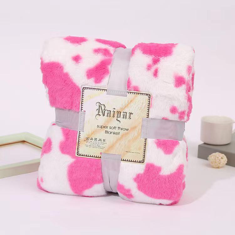 G5Zins Double Layer Cow Print Flannel Blanket for Dorm, Office, Nap, or Sofa Use