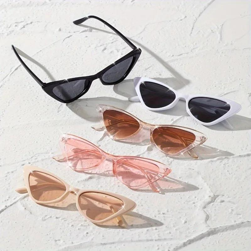 5PCS Cat Eye Sunglasses Women Retro Small Frame Sun Glasses Fashionable Elegant Photography Shade Sun Protection