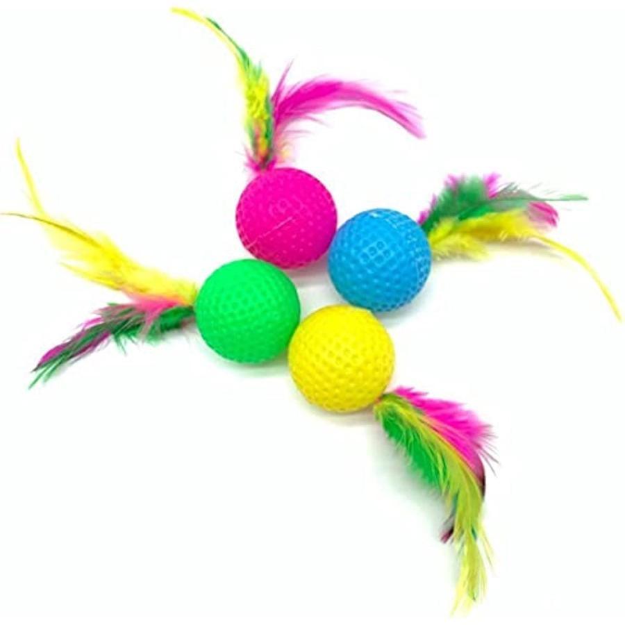 3 peças de bola de golfe de plástico engraçada mista com penas brinquedo de gato interativo gatinho gato teaser bola brinquedo suprimentos para animais de estimação