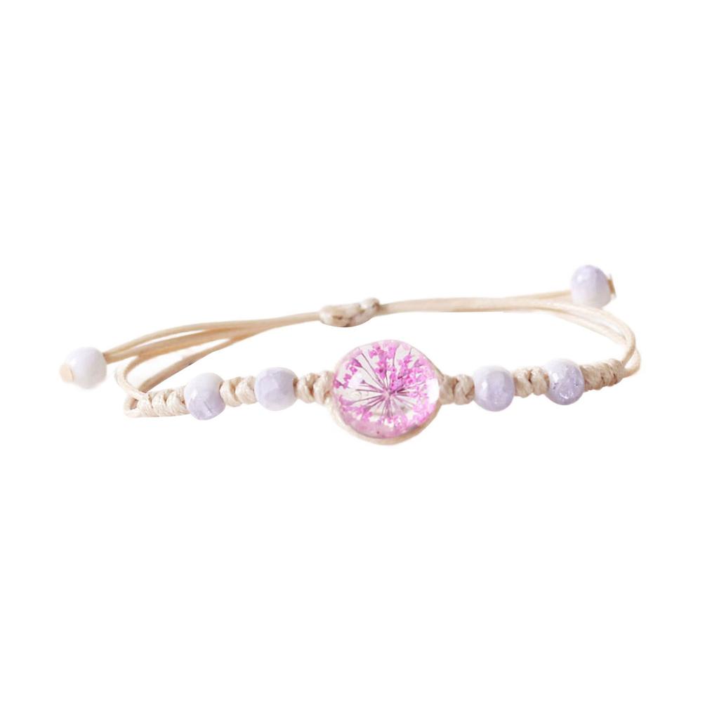 Adjustable Waxed Cord Bracelet Handmade Ceramic and Glass Flower Beads Wristchain Everyday Wear Wristband Jewelry