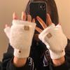 In the Winter of 2025, the Open Finger Can Be Flipped Over with Half a Finger, and the White Plush Gloves for Women Are Thickened To Keep Warm