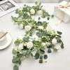 Garland Style Simulated Eucalyptus Rattan 6 White Roses Eucalyptus Garland  Garden Decoration