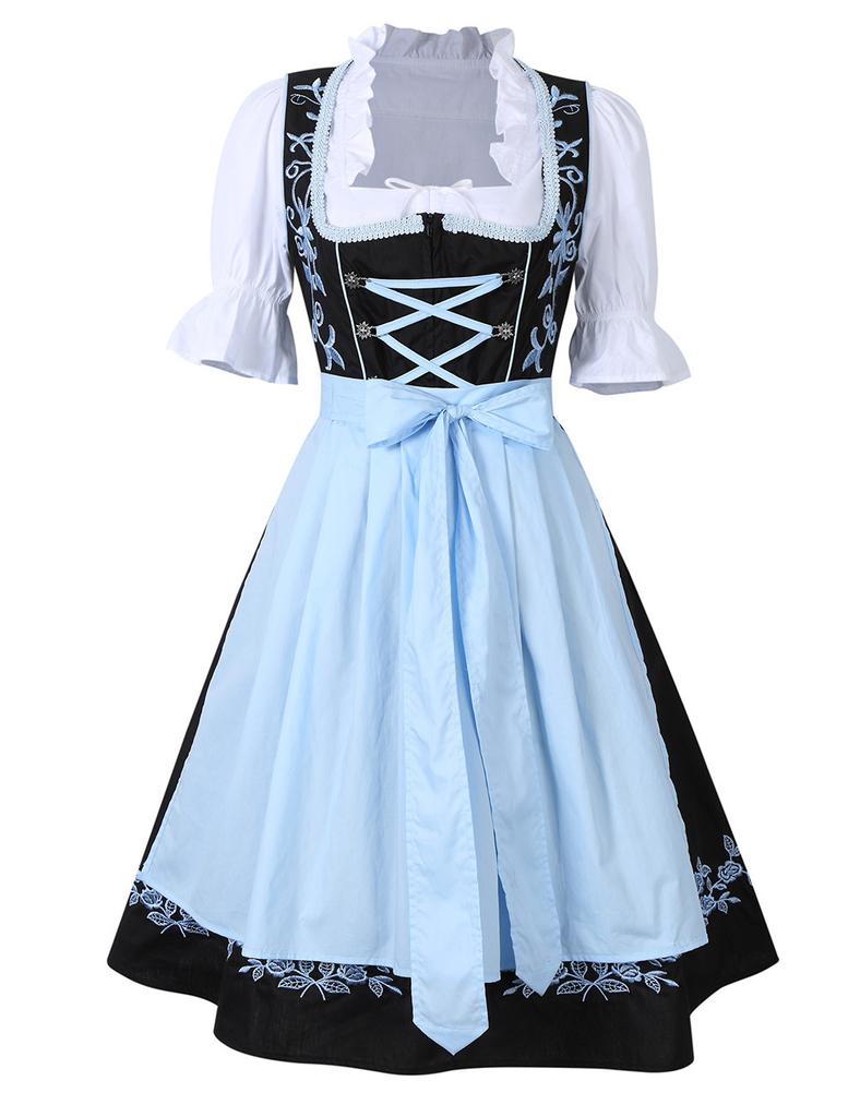 Elegant Women Traditional Floral Dirndl Dress Set For Oktoberfest Celebrations