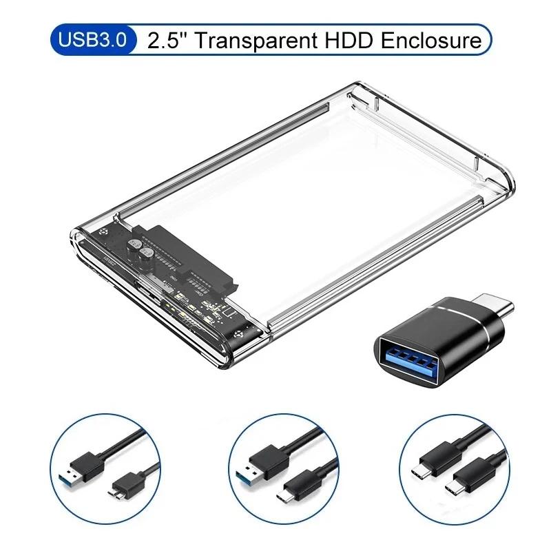Xiaomi Transparent 2.5 Inch HDD Enclosure SSD SATA to USB 3.0 Type-C 3.1 Portable External Hard Drive Case Tool-Free
