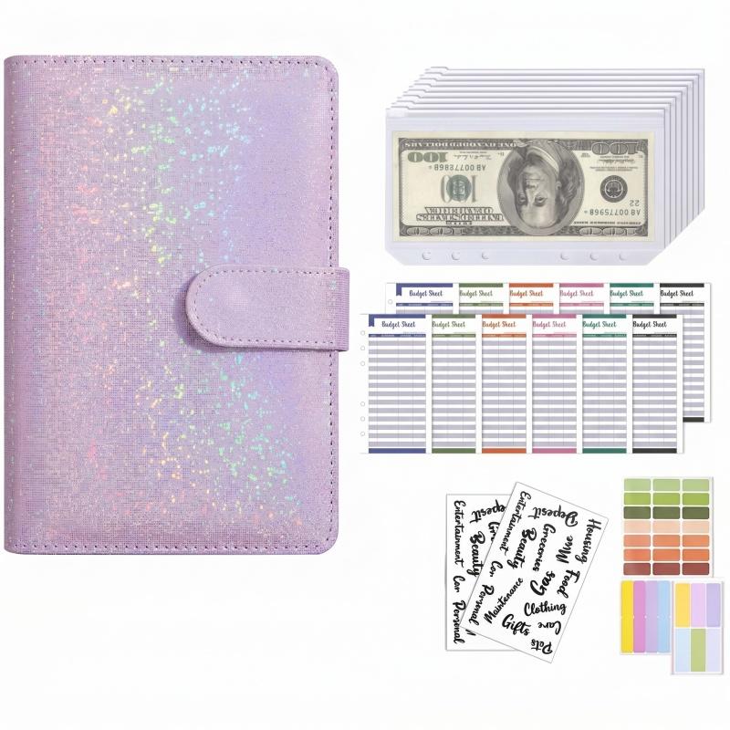 A6 Binder Pockets Soft Leather Binder Budget Planner Cash Envelope Binder With Budget Envelopes Cash Envelope Wallet Budgeting (Pink,A6) розовый