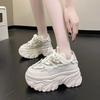 Fashion 8.5cm Women Platform Sneakers Lace-up Autumn Sports Dad Shoes High Top Chunky Casual Shoes Woman Thick Bottom Mesh White Shoes