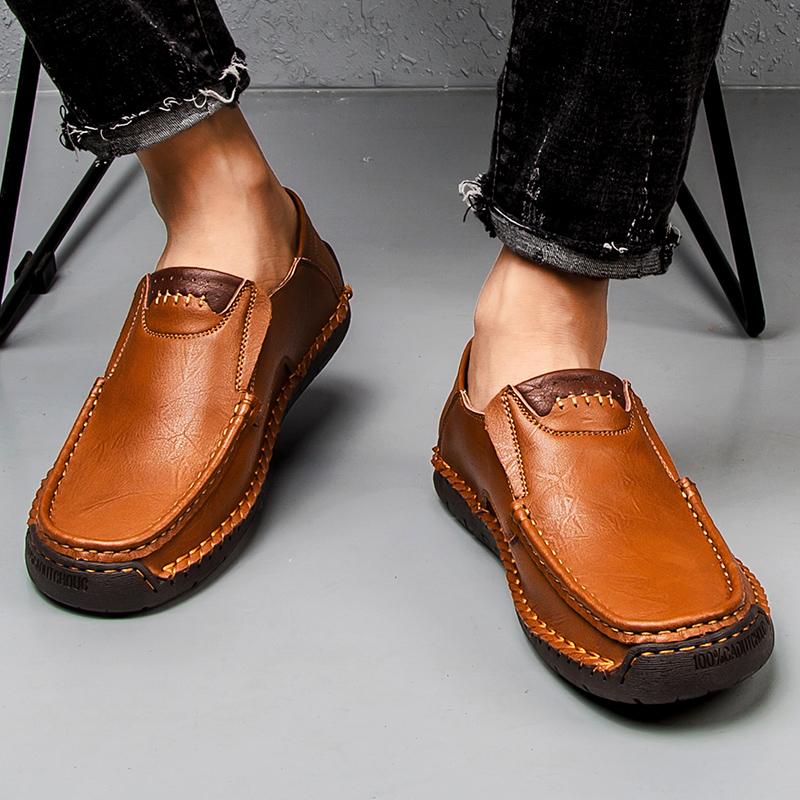 Handmade Genuine Leather Men's Casual Shoes Comfortable and Breathable Moccasins Men Business Flats Shoes Driving Shoes
