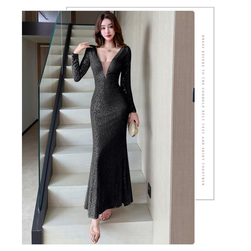 Evening dress hostess temperament senior banquet light luxury niche art test sequins performance clothes bar mitzvah dress S