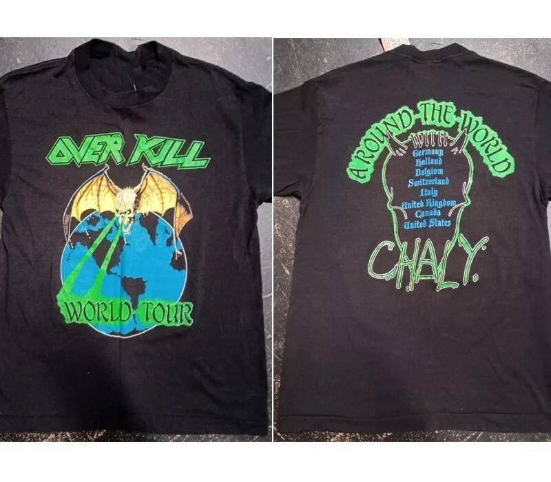 1980s Overkill Heavy Metal Around The World Tour 2 side black T T-Shirt L
