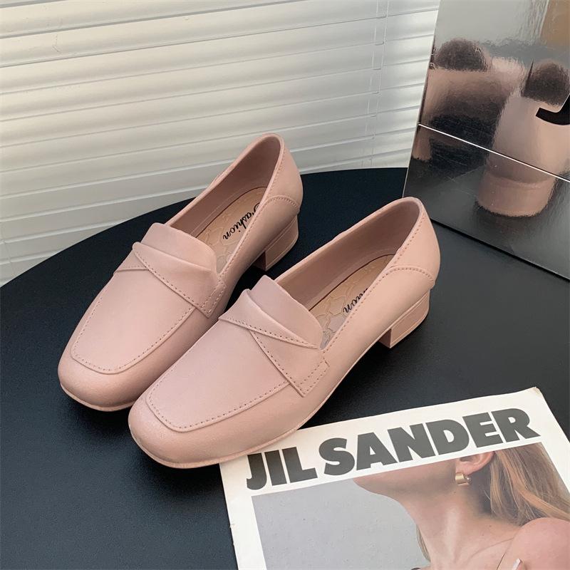 Women's Summer Square-Toe PVC Slip-On Sandals – Low-Heel Solid Color