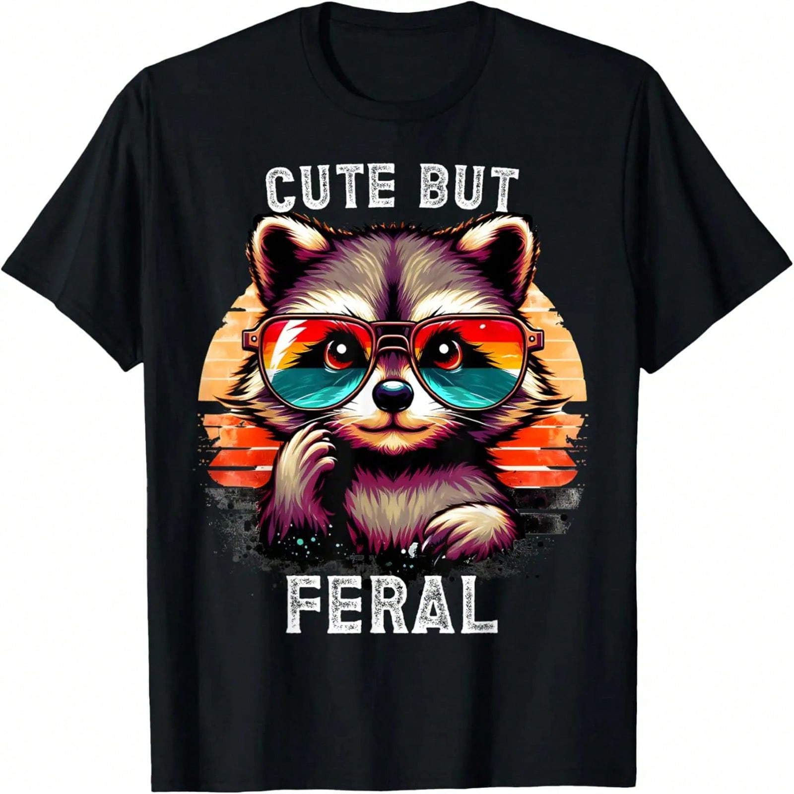Cute But Raccoon Vintage Colorful Raccoon Sunglasses T-Shirt S разноцветный