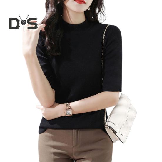 

Женский свитер с высоким воротником и коротким рукавом, вязаные топы, однотонные, облегающие, свитера, одежда для поездок на работу и улицы M чёрный