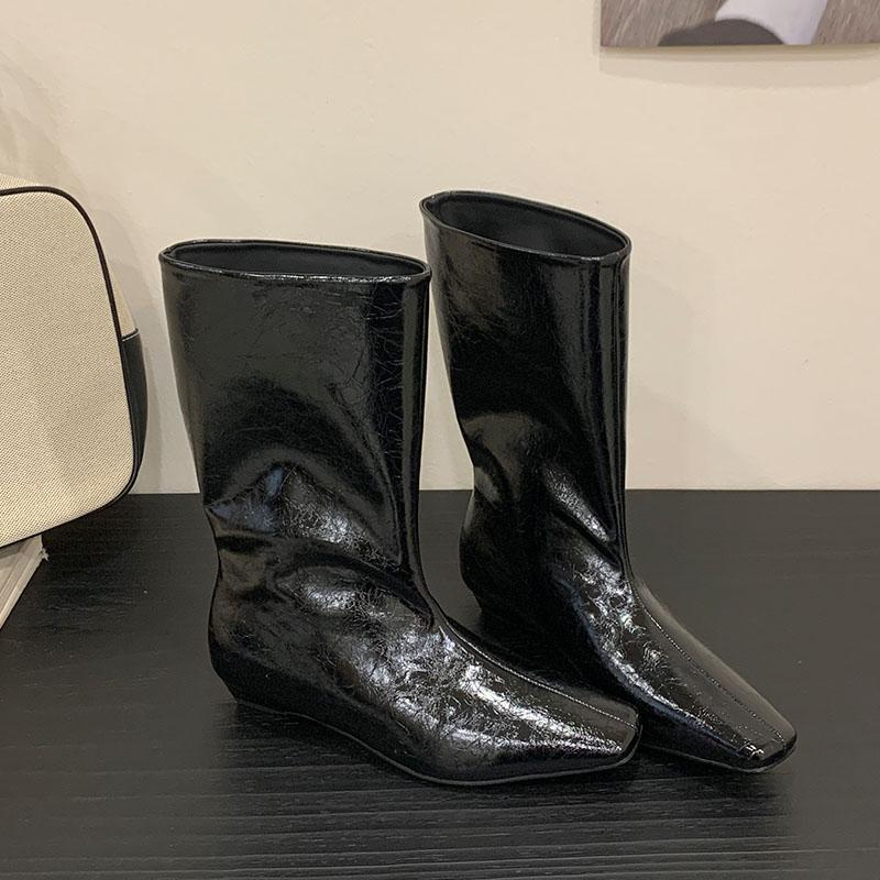 

Мода Мода Слипоны Женские Ботильоны Вестерны На Низком Каблуке Обувь Женская Квадратный Носок Обувь Современные Женские Короткие Ботинки Обувь 35 чёрный