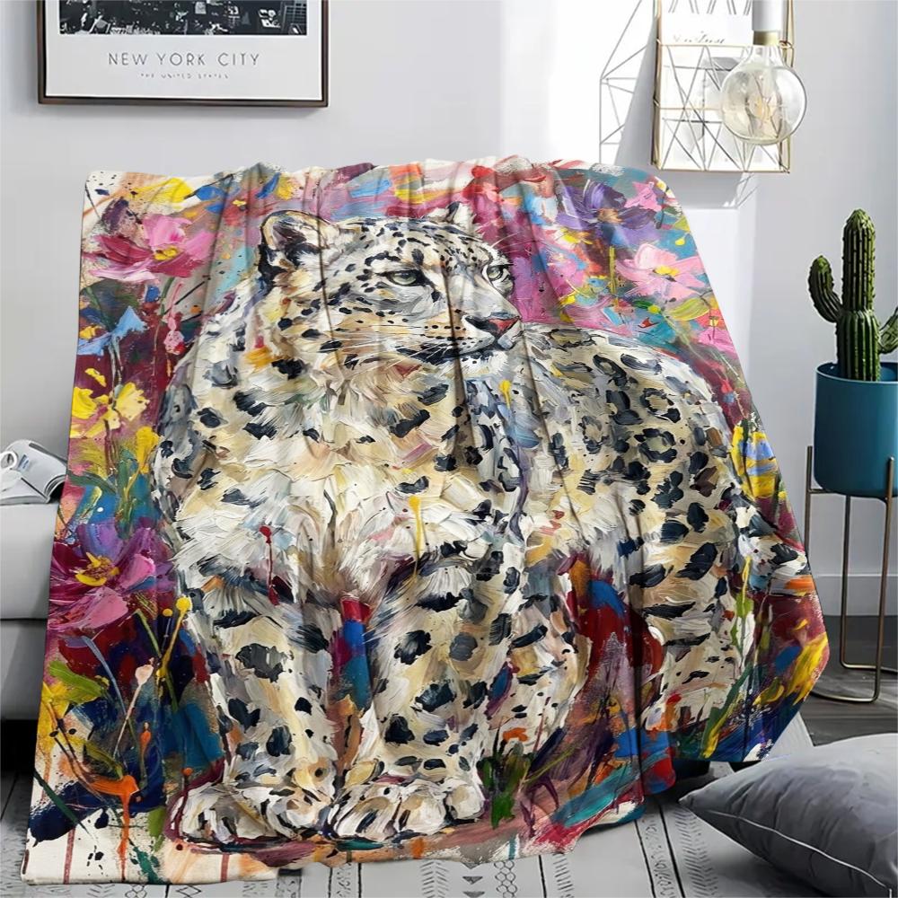 Snow Leopard Animal Print Flannel Blanket, High quality Comfortable for All Seasons, Home Decor, Warmth and Comfort, Perfect for Christmas Gifts119