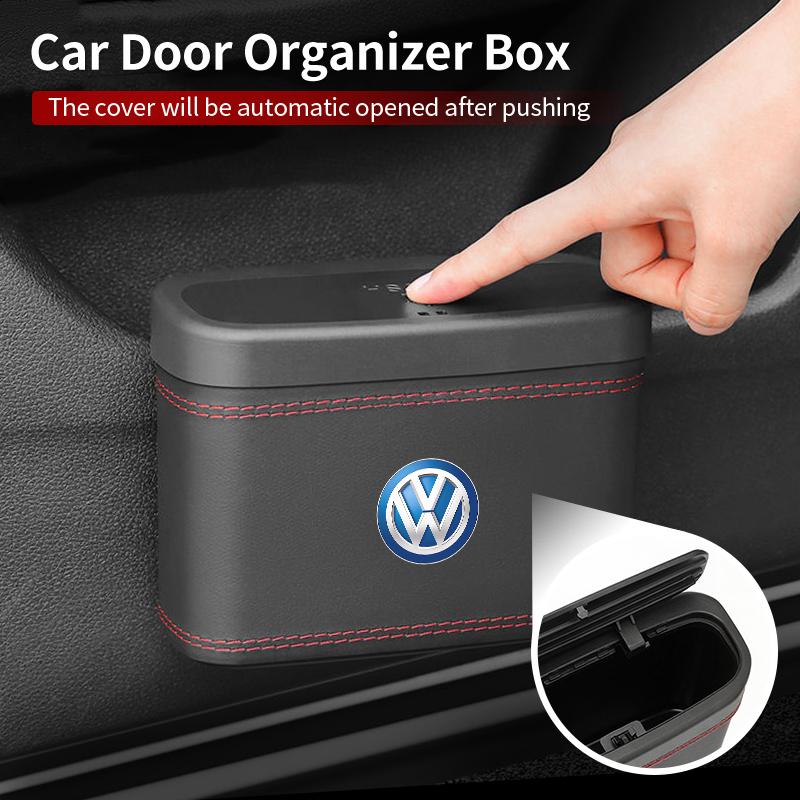 CUP1 Car Push-Button Style Square Leather Multi Functional Organizer Box Trash Can For Volkswagen VW Scirocco Jetta Beetle GTI Passat