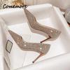 Comemore High Heels Women Wedding Pumps Shoes Heel Bride 2025 Gold Luxury Designer Elegant Party Sandals Dress Dance Sexy Silver