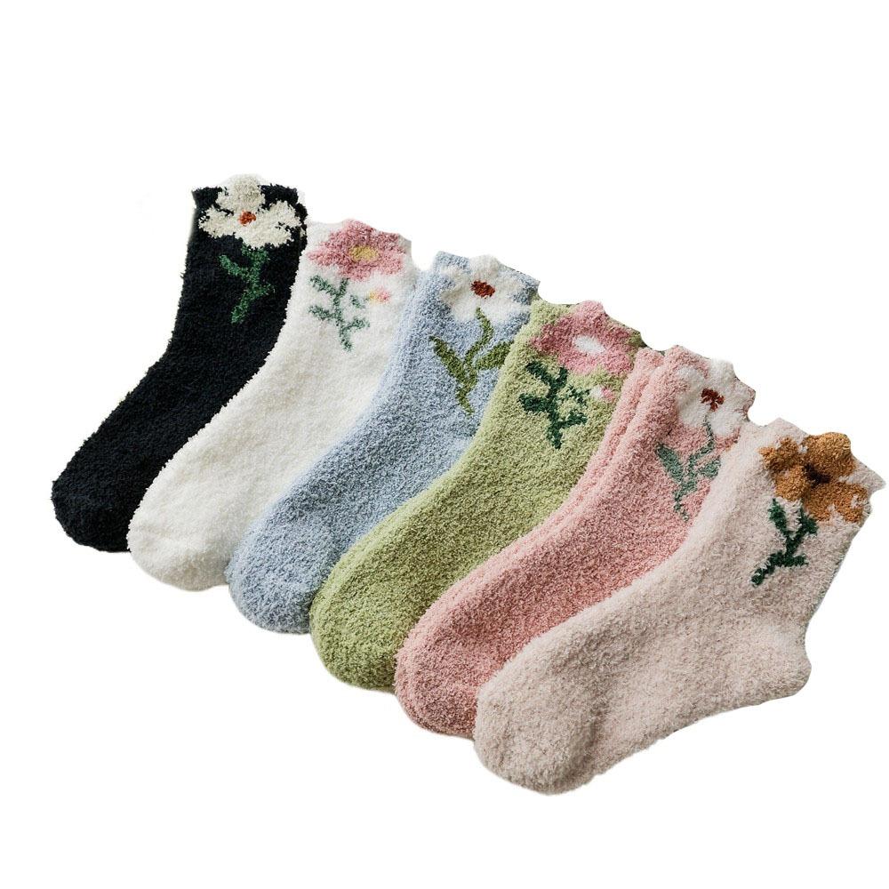 6Pairs Thickened Floor Plush Socks Winter Warm Socks Women Sweet Coral Fleece Socks  For Female Men