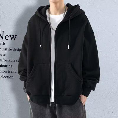 Herren 2024 Herbst Lässige einfarbige Kapuzen-Cardigan-Jacke mit Reißverschluss