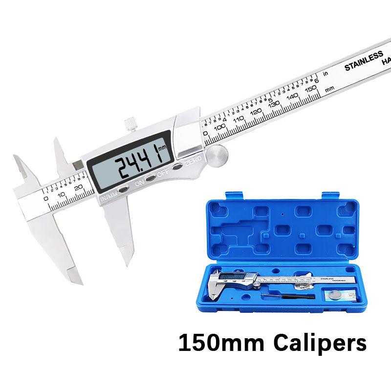 0-150/200mm stainless steel electronic vernier calibrator, Inch/Metric metal micrometer, battery-free
