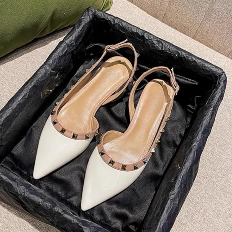 Baotou Studded Sandals Women's Summer New Explosive Pointed Toe Shallow Empty One Strap Non-slip Plus Size Low Heel Shoes