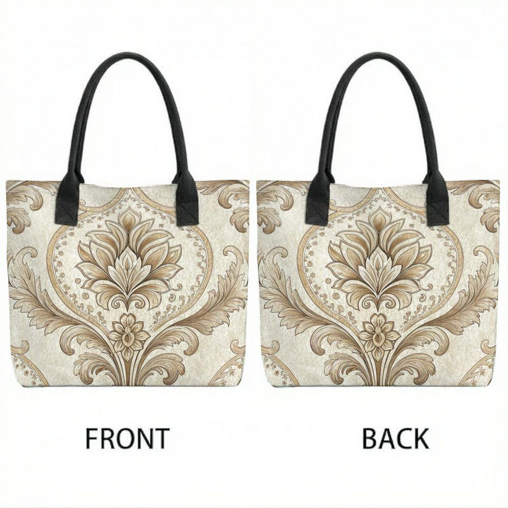 Elegant Damask Pattern Tote Bag Large Capacity Daily Handbag Fashion Casual Shoulder Bag for Women