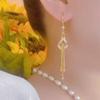 Temperament Korean Version Fashionable Geometric Rhombus Long Fringed Earrings Women's Versatile Full Diamond Earrings Light Luxury Face Thin Earrings