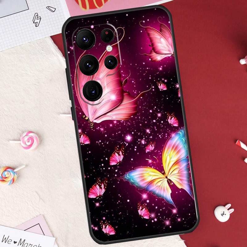 Black Beautiful Butterfly Case For Samsung Galaxy S26 Ultra S23 S22 S21 S20 S24 S25 Ultra S10 Plus S25 FE Cover Shell