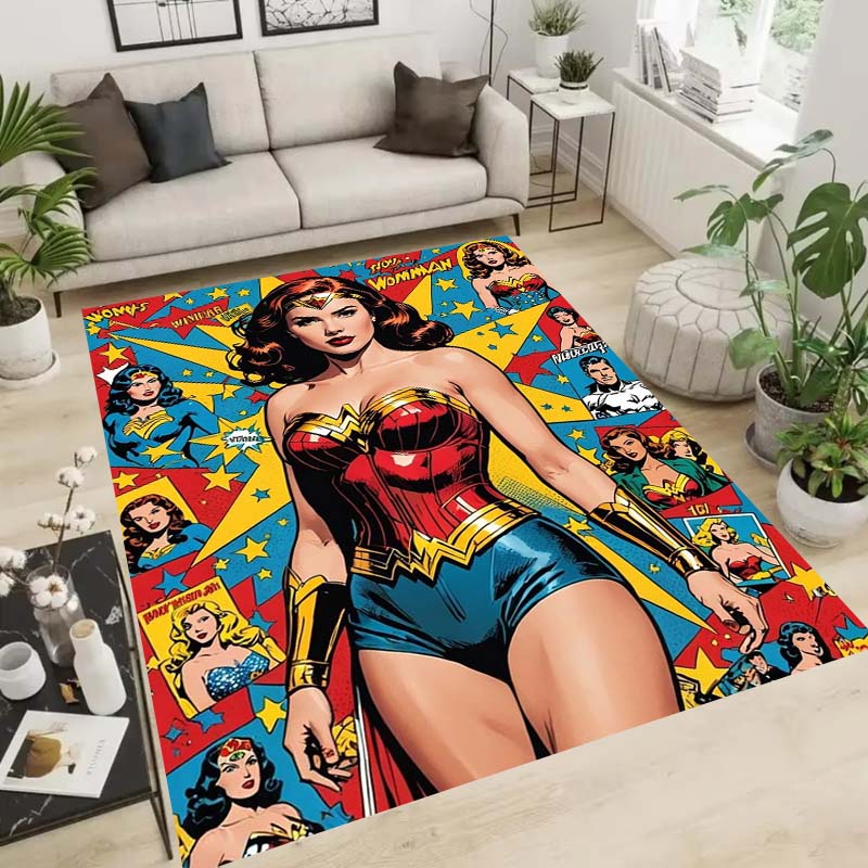 Wonder Woman pattern rug, suitable for living room, bedroom, bedside, balcony and other places, Nordic style decorative rug,