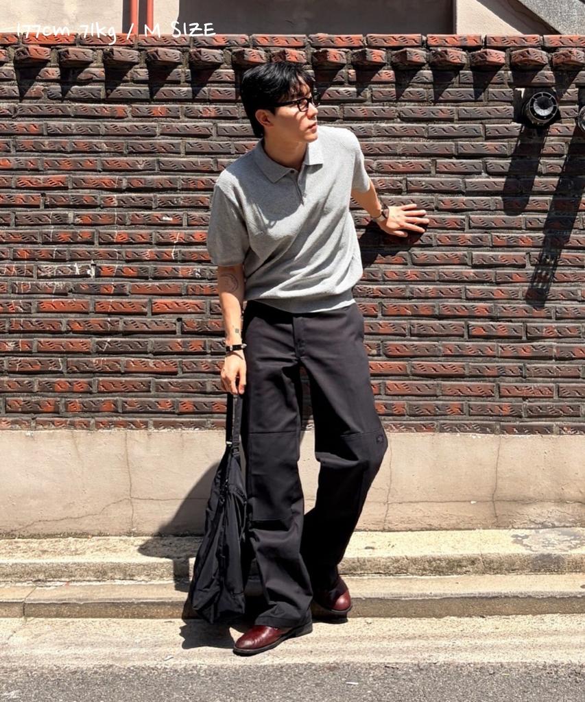 CUZNELLO Cool Cotton Collared Short Sleeve Knit_Gray