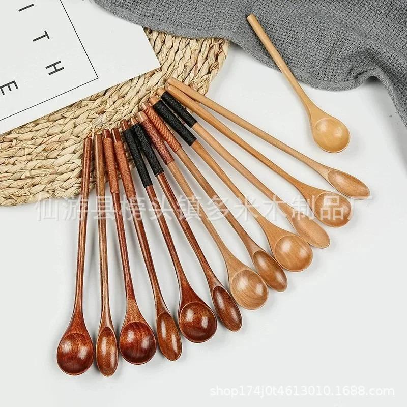 1pcs Long Handle Coffee Spoon Natural Creative Solid Wood Tableware Stir Stick Milk Tea Honey Wooden Kitchen Tools