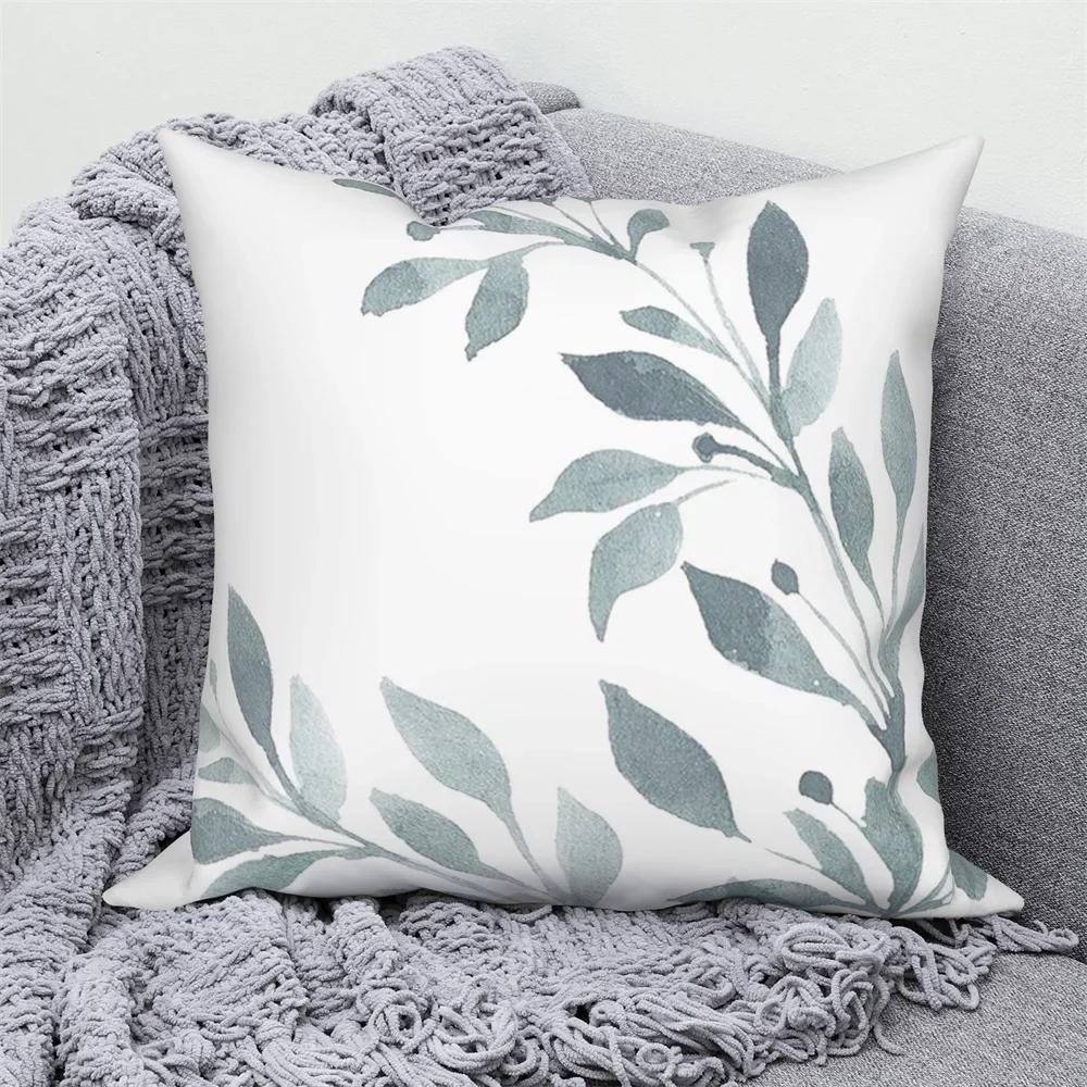 Лист, ветка дерева, цветок, наволочка, синий, зеленый, коричневый, подушка с цветочным рисунком, украшение для дома, дивана, автомобиля 12x12Inch
