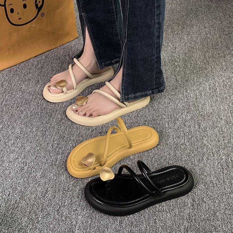 Super Fire Set Toe Beach Shoes Women's Outer Wear 2025 New Summer Korean Versatile Flat Bottom Holiday Leisure One-word Drag