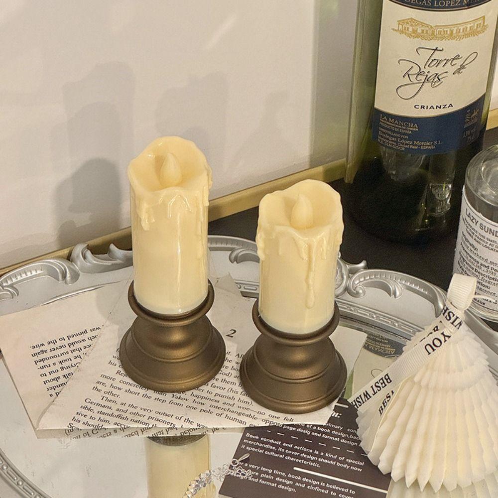 Simulation Electronic Candle with Wax Drip Effect Flameless Led Candle Holder Night Light Ornaments