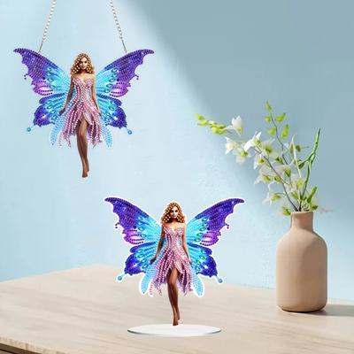 2 Pcs Diamond Painting Hanging Pendant Butterfly Fairy Tabletop Ornaments 5D DIY Diamond Painting Dots Pendant for Window Home