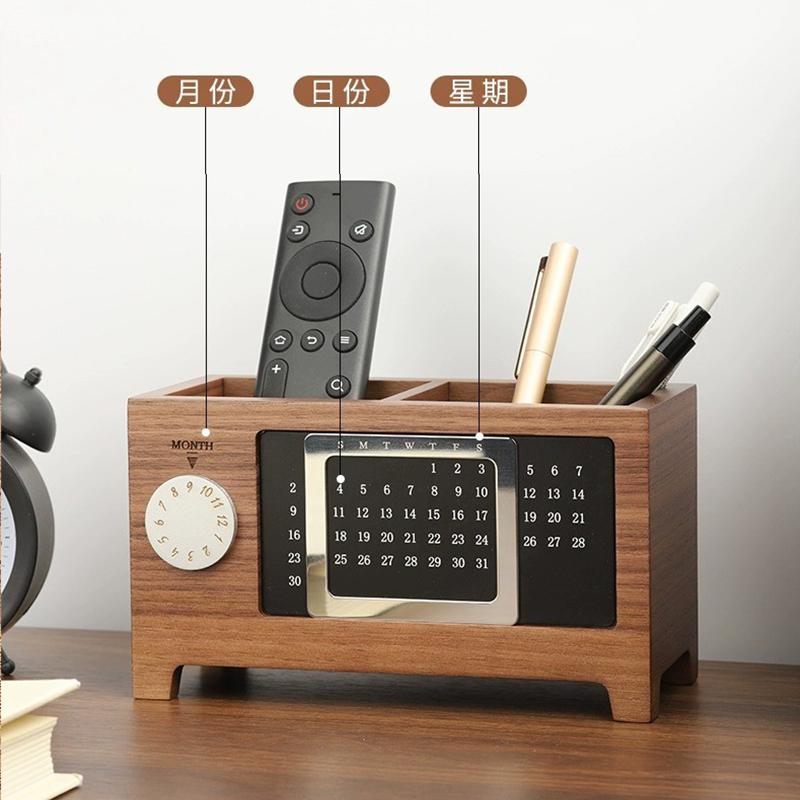 Desktop Calendar Creative Multifunctional Box Organizer Holder Stationery Control WoodenRemote Storage Pen Pencil Home Storage