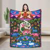 Colorful Folk Art Flannel Throw Blanket, Magical Jungle Animals, Boho Forest Decor