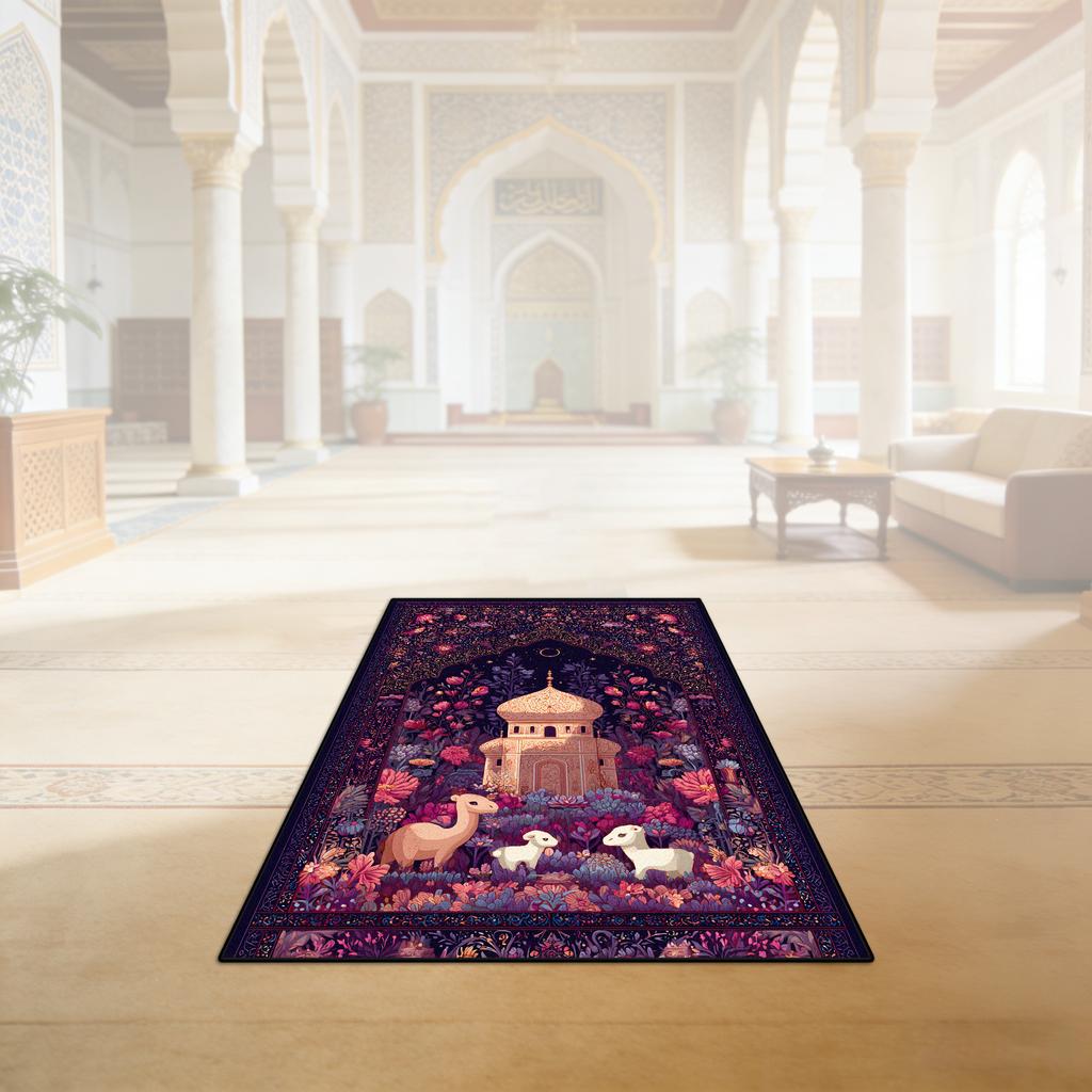 Islamic Ramadan Portable Fluffy Musalla Prayer Mat Easy Clean Lightweight Salah Mat Resilient Short Velvet Mosque Worship Mat
