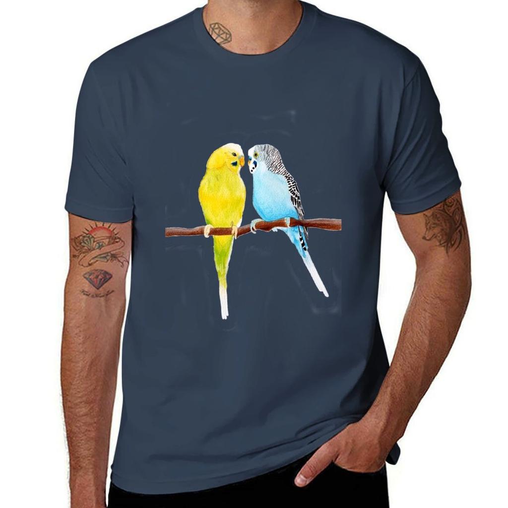 Two Budgies Watercolour Tshirt Casual Lightweight Short Sleeve Top