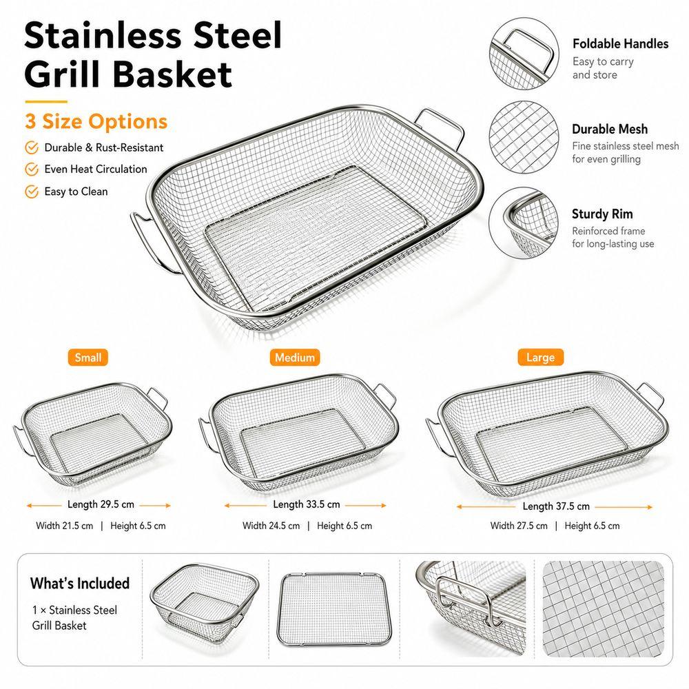 Rectangular Shape Barbecue Basket Stainless Steel Grilling Tray BBQ Grill Basket  Barbecue Cooking
