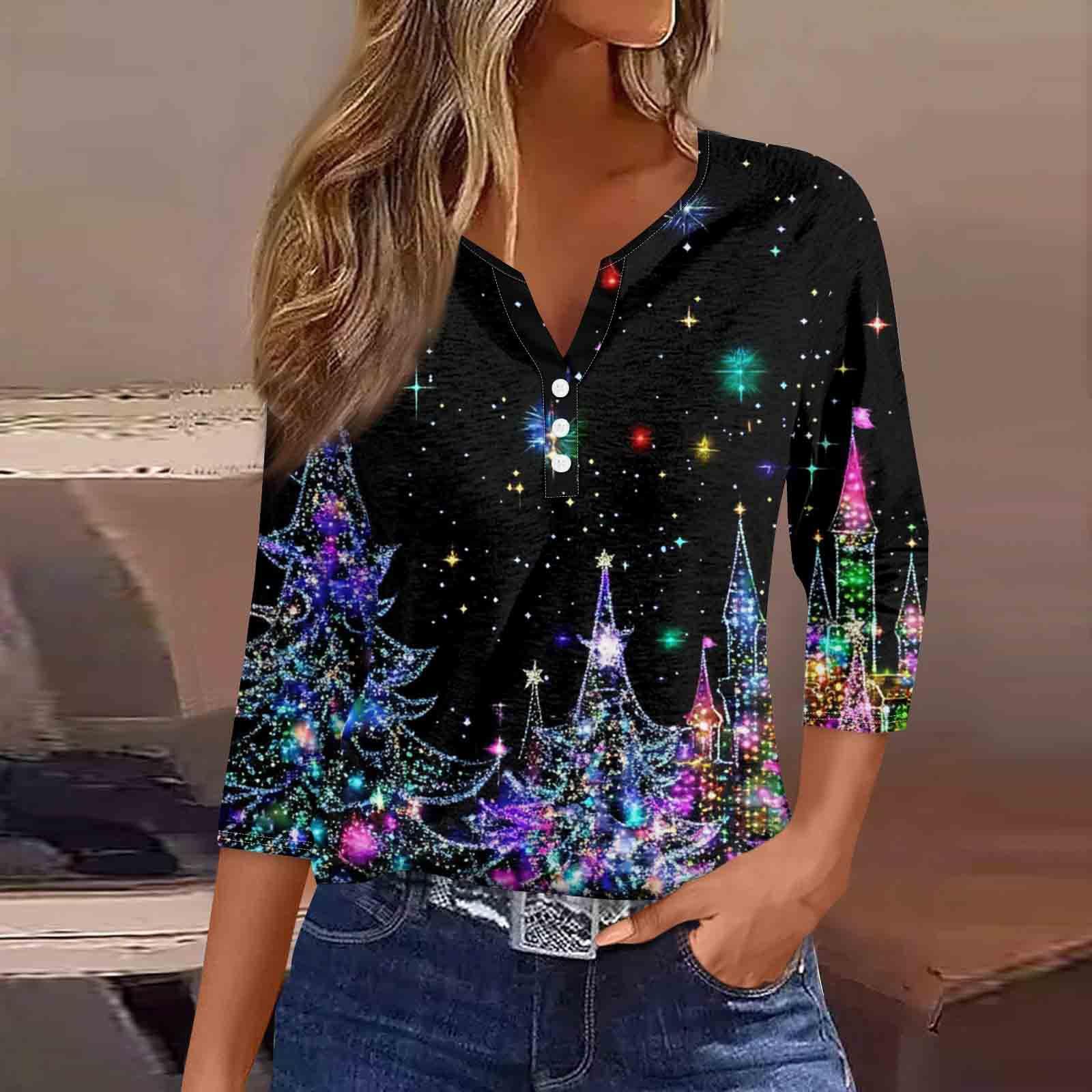 

Жен. Футболка Футболка С принтом Пуговицы Рукав 3/4Ежедневно Выходные Мода Классический Топ с v-образным вырезом Обычный XXXL фиолетовый