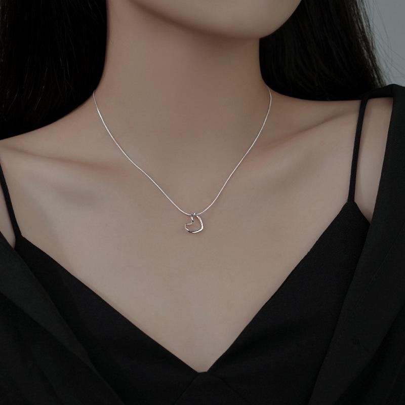 Hollow Love Heart Necklace: Trendy Titanium Steel Clavicle Chain for Women - Summer Hip Hop Design