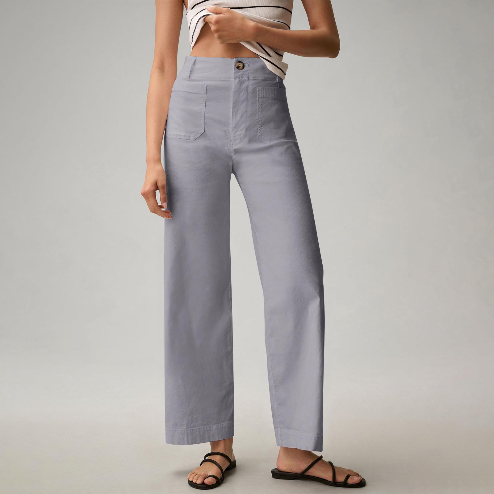 

Женские однотонные повседневные широкие брюки с девятью точками и карманами S