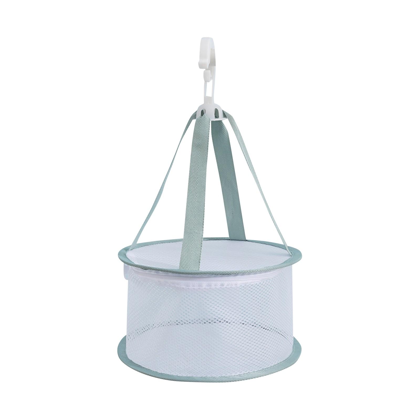 Hanging Mesh Drying Basket with Zipper Closure Round Shape Breathable Mesh Material Foldable Laundry Organizer for Small Items One Size зелёный