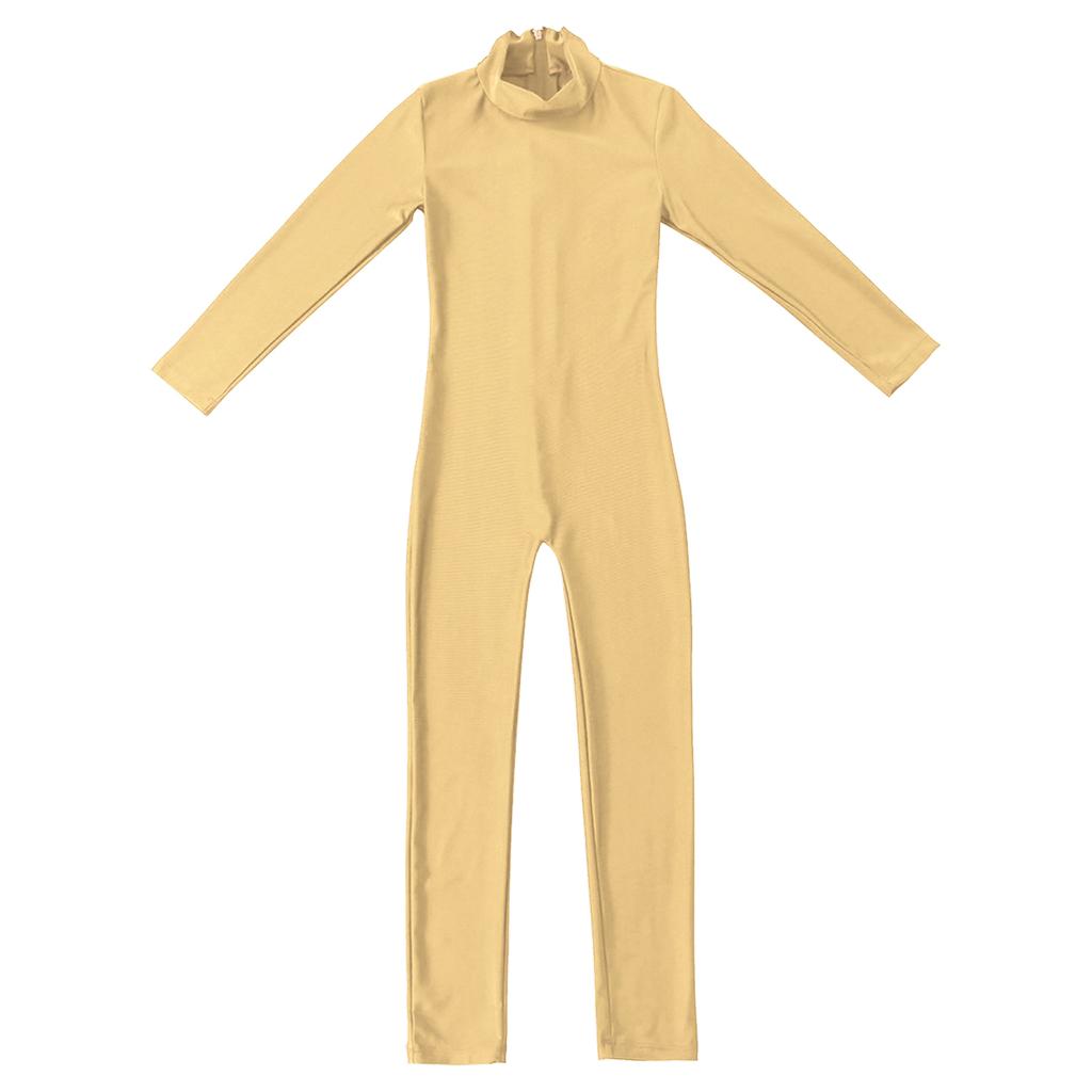 Kids Girls Ballet Dance Gymnastic Unitard Jumpsuit Long Sleeves Mock Neck Zippered Back Bodysuit Activewear