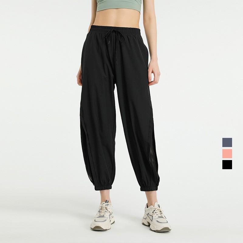 High-Waisted Wide-Leg Quick-Dry Yoga Pants Women Breathable Running Joggers With Mesh Detail