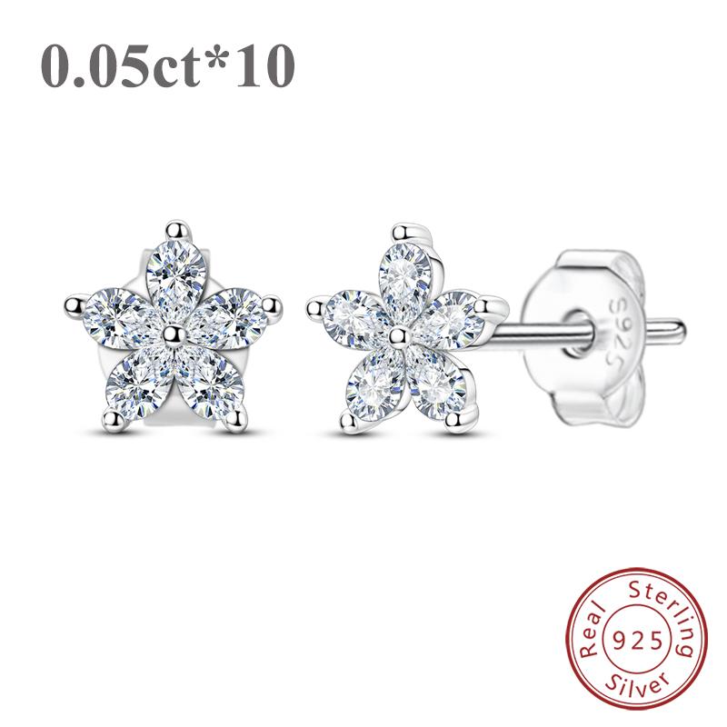 Moissanite Stud Earring Genuine Copper Timeless Shining Round Heart Flower Moissanite Ear For Women Wedding Engagement