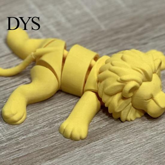 Cute Office Desk Accessories 3D Printed Lying Lion Figurine with Movable Joints, Poseable Animal Fun Boredom Relief Toys Model for Decoration,