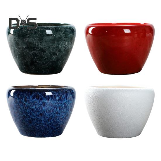 Ceramic Flowerpot Large Circular Opening Planter Pot Colored Glaze Finish Flower Pot with Drainage Hole for Indoor Outdoor Use